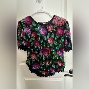 Vintage laurence kazar floral sequin blouse. New with tags. Size XL.